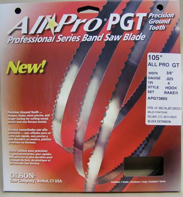 Olson APG73805 105" All Pro PGT Premium Band Saw Blades3/8" x .025" 4 TPI Style Hook