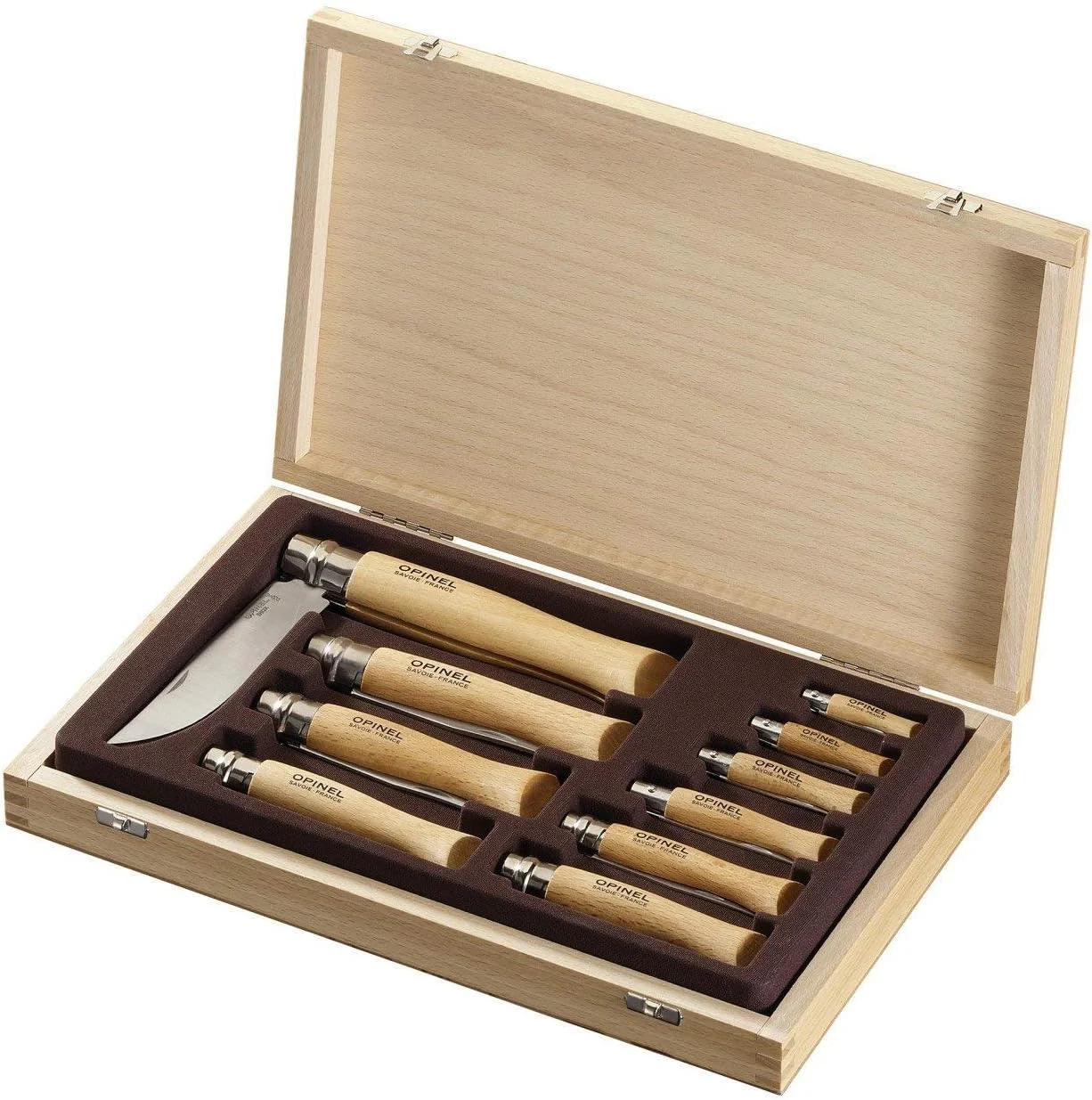 OPINEL Stainelss Steel Folding Knife Set – Wooden Boxed Set of 10 Knives, No. 2 – No. 12