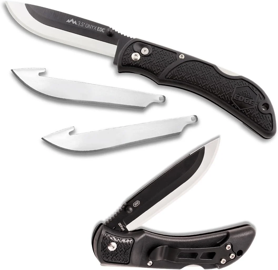 OUTDOOR EDGE 3.5″ Onyx EDC – Pocket Knife with Replaceable Blades and Pocket Clip. The Perfect Razor Sharp EDC Knife. Black with 27 Extra Blades
