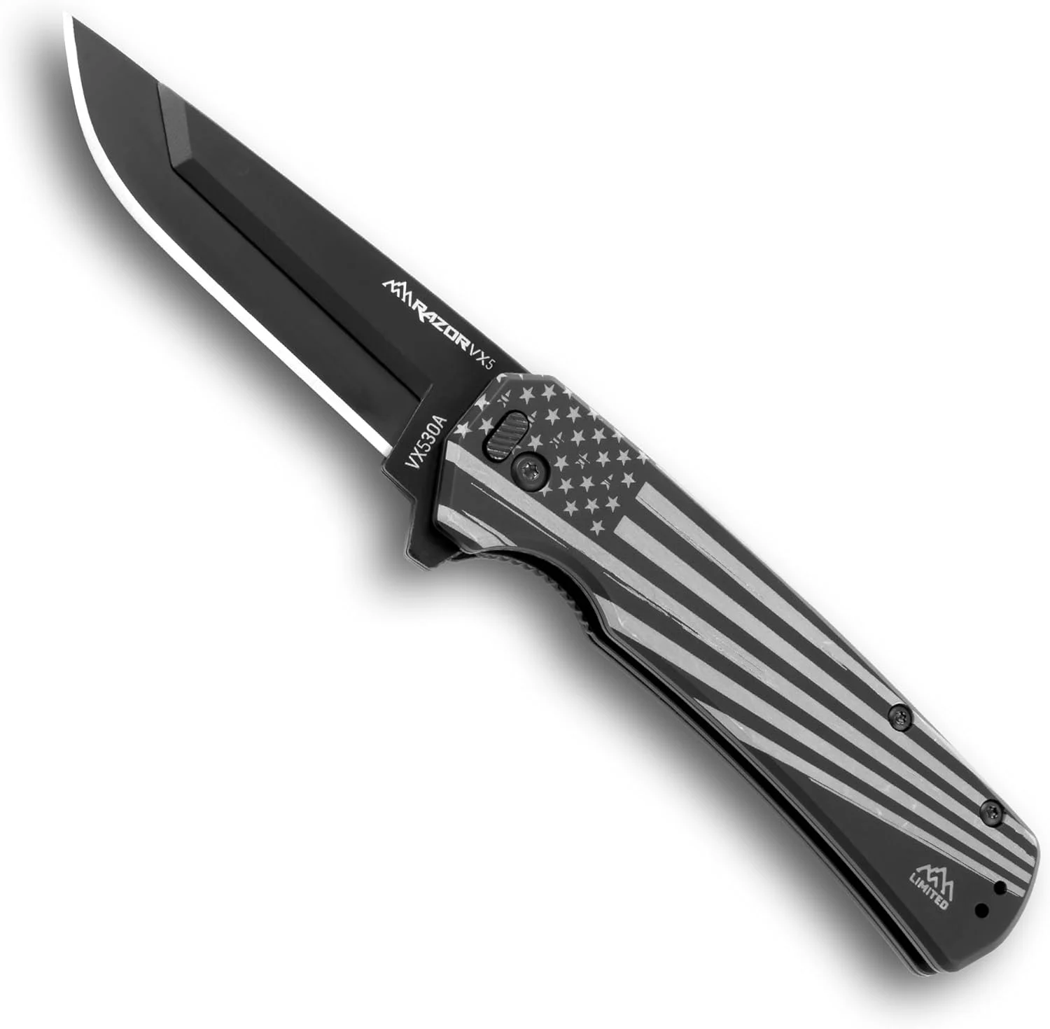 OUTDOOR EDGE RAZOR VX5 | Black American Flag | Replaceable Blade EDC Folding Pocket Knife | 3″ Blade, Ceramic Ball Bearings, Carbon Fiber Handle, Reversible Pocket Clip | Cool Knife for Men