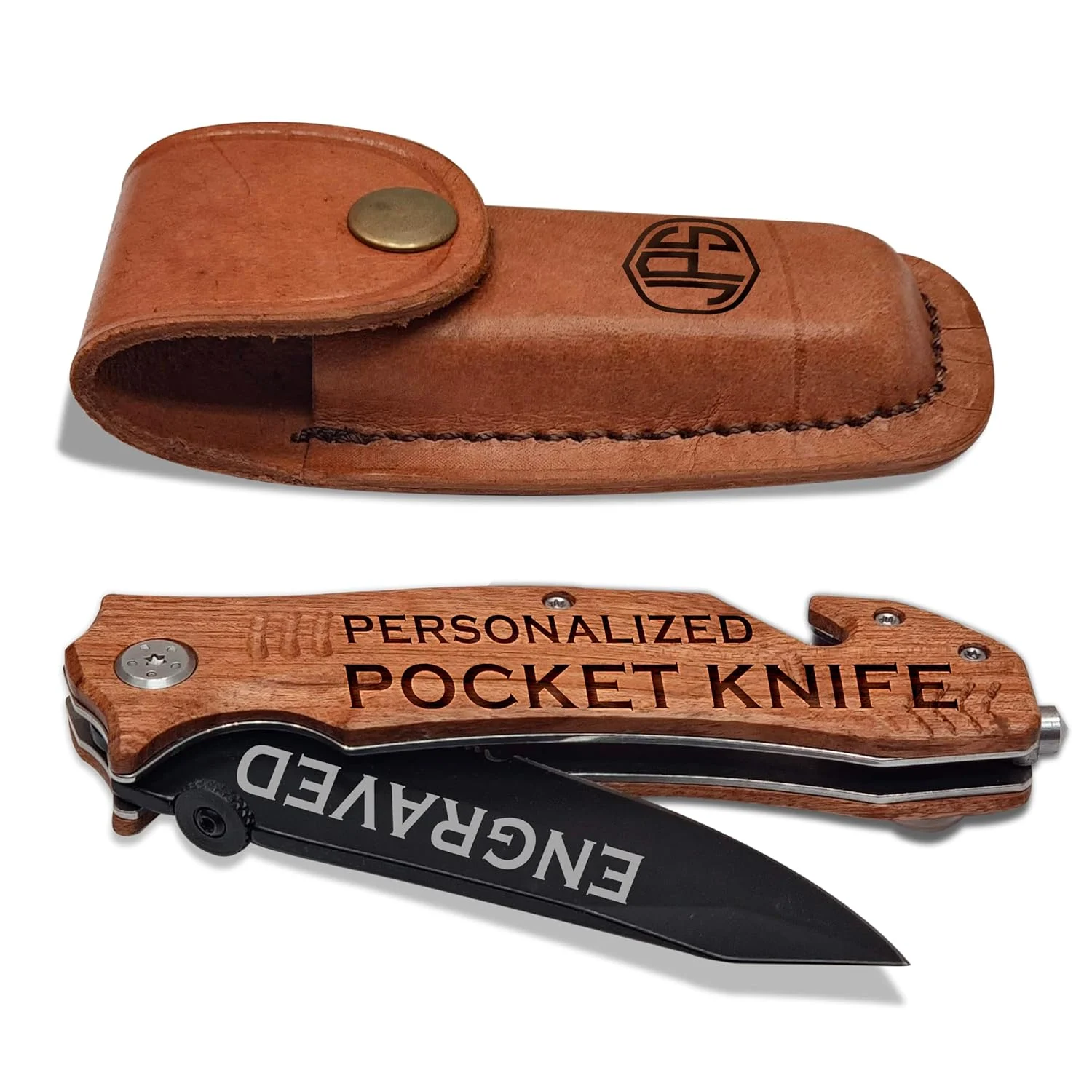 Personalized Pocket Knife Set with Gift Box and Optional Engraved Leather Sheath, A Thoughtful Customized Gift for Men