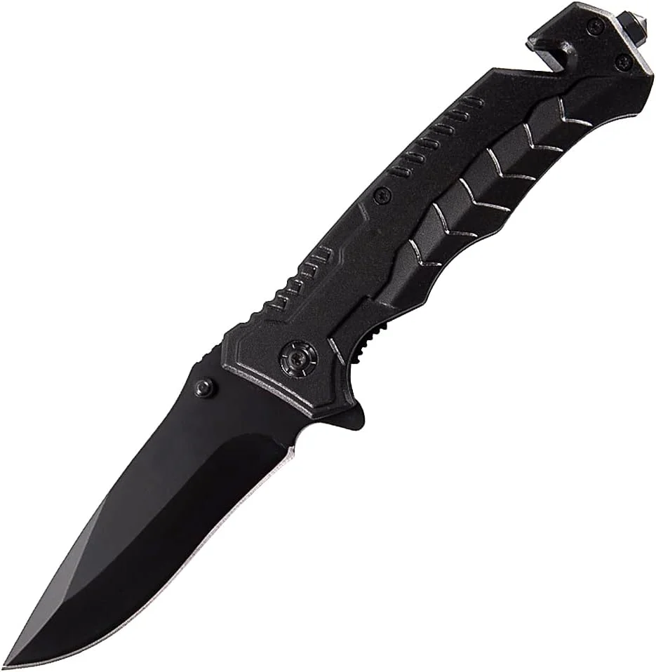 Pocket Knife, Stainless Steel Tactical Folding Pocket Knife with Glass Breaker Pocketclip Seatbelt Cutter for Emergency Rescue, Outdoor Survival, Camping Hunting Fishing Hiking Take Carrying