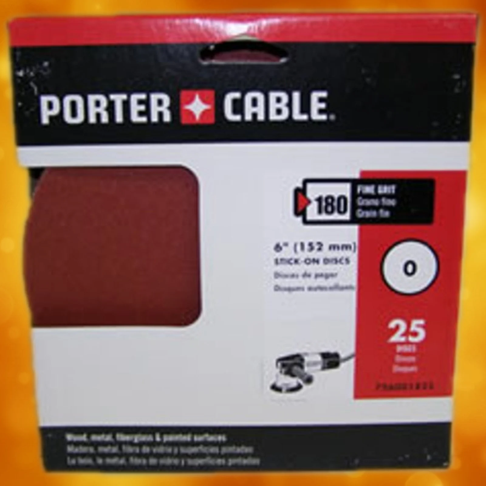 Porter Cable 180 Grit 6" No Hole PSA Sanding Disc (25 Pack) 726001825