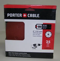 Porter Cable 180 Grit 6" Six-Hole,PSA Sanding Discs 726601825 (25 Pack)