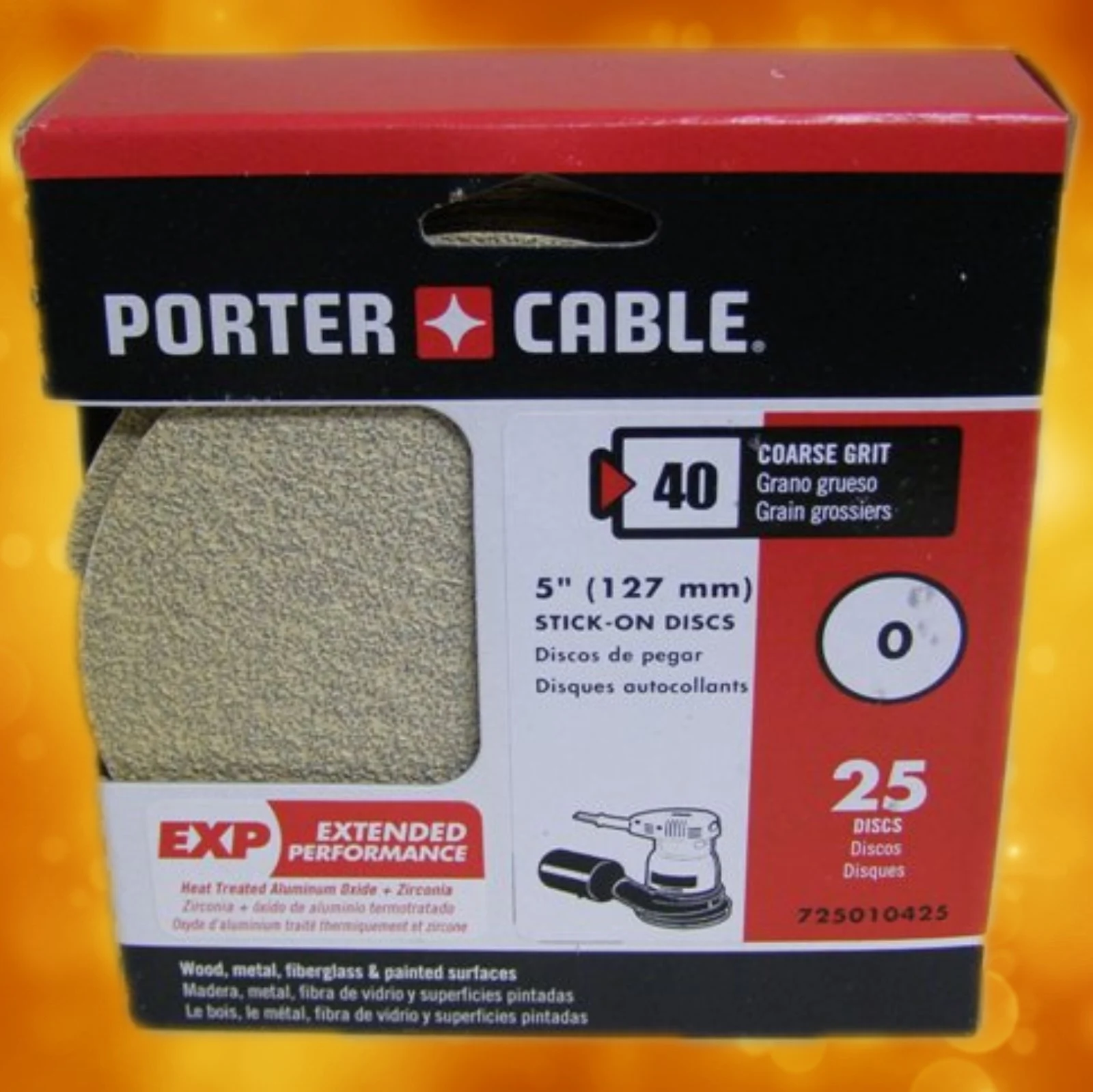Porter Cable 725010425 40 Grit 5" No-Hole, PSA Sanding Discs (25 Pack)