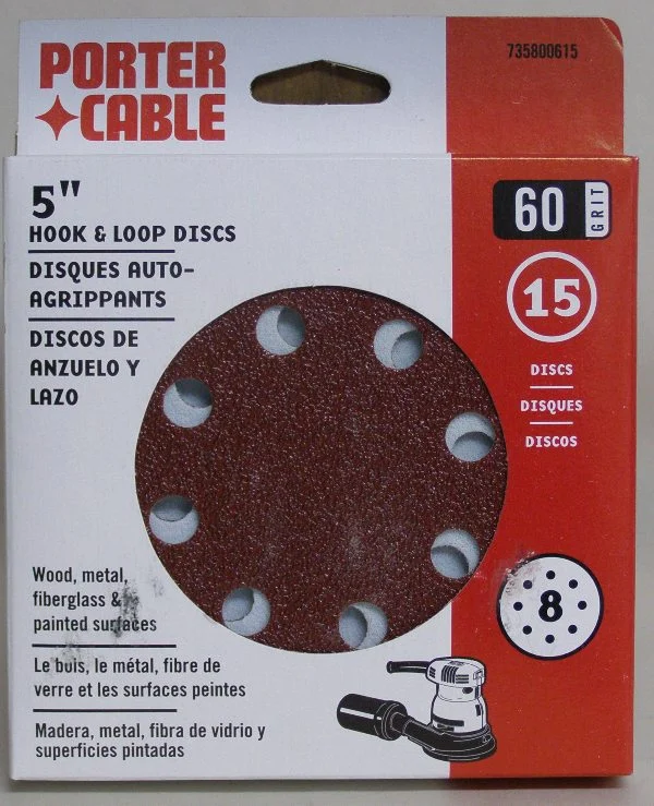 Porter Cable 735800615 60 Grit 5" Eight-Hole, Hook & Loop Sanding Discs (15 Pack)
