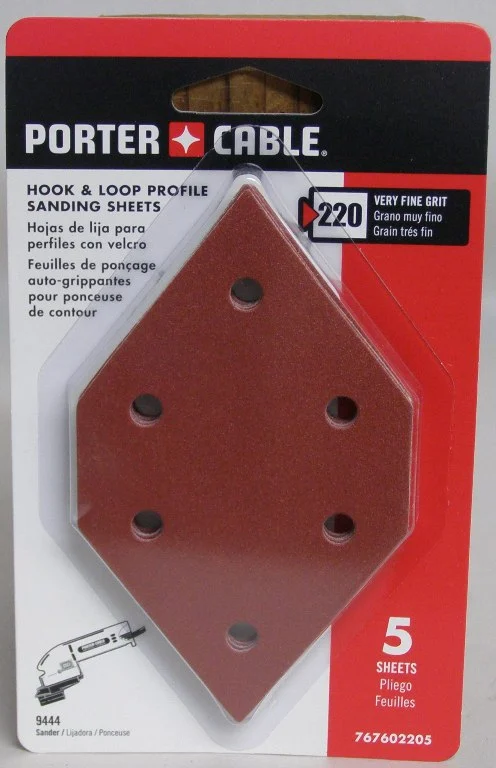 Porter Cable 767602205 220 Grit Hook & Loop Diamond-Shaped Profile Sanding Sheets 5 Pak