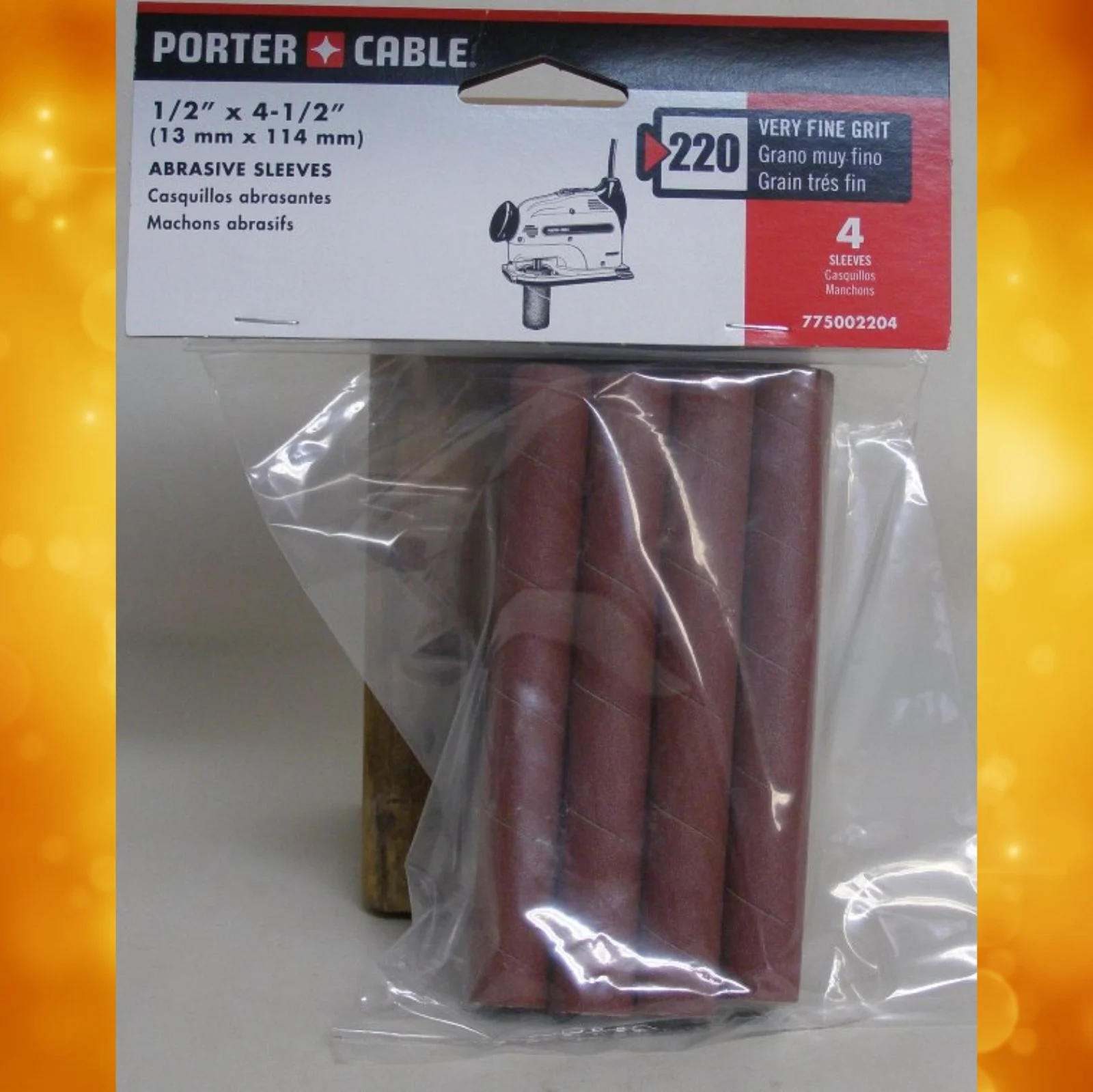Porter Cable 775002204 1/2" x 4-1/2" Drum Spindle Sanding Sleeve - 220 Grit (4 Pak)