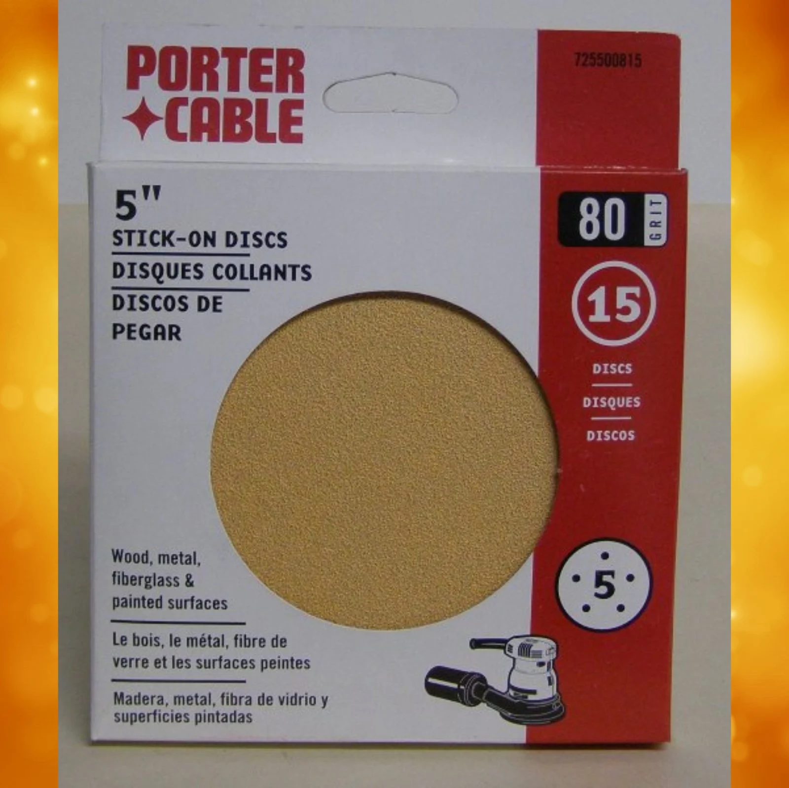 Porter Cable 80 Grit 5" No-Hole, PSA Sanding Discs (15 Pack) 725000815