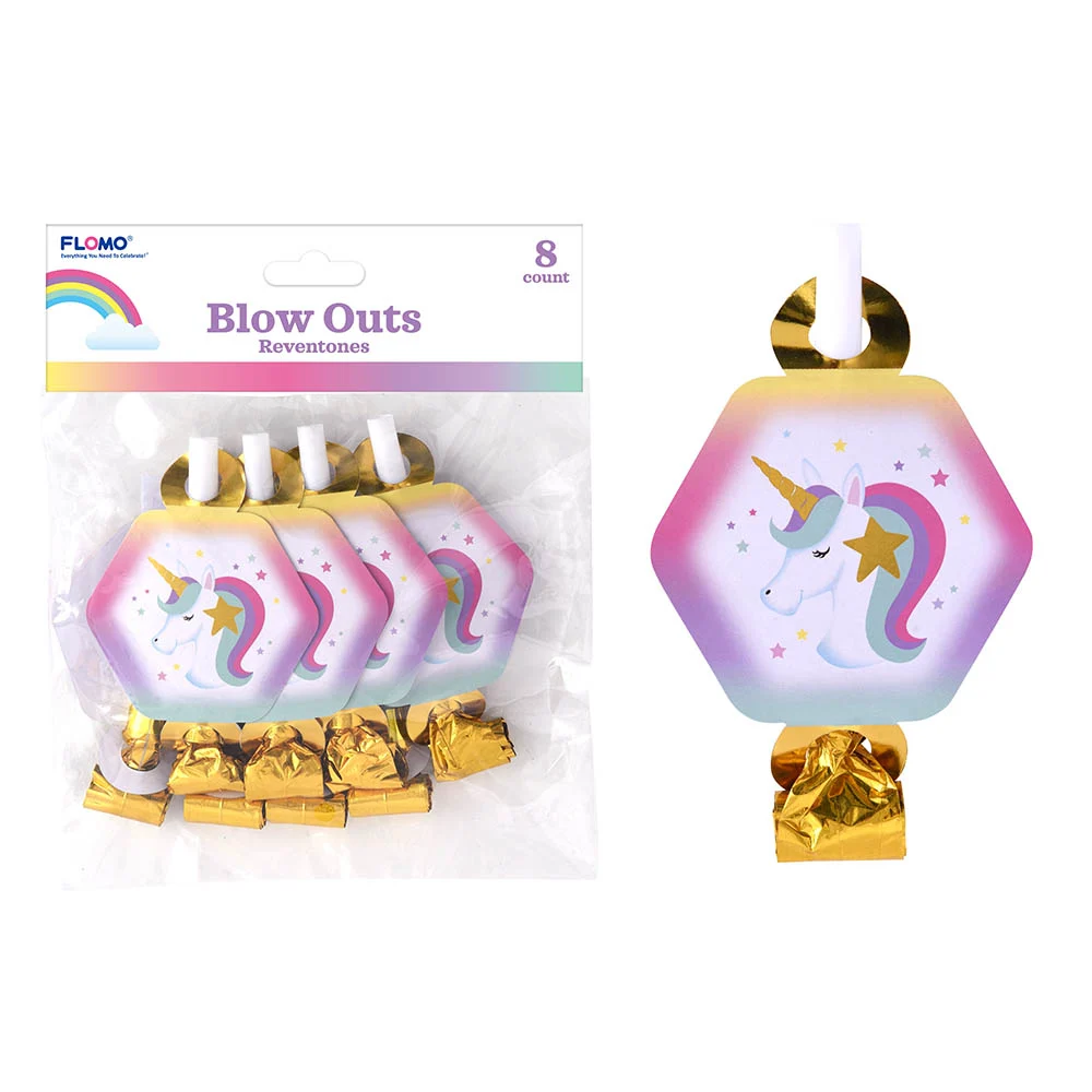 Rainbow Unicorn Hexagon Blowouts w/ Hot Stamping - 8-Packs