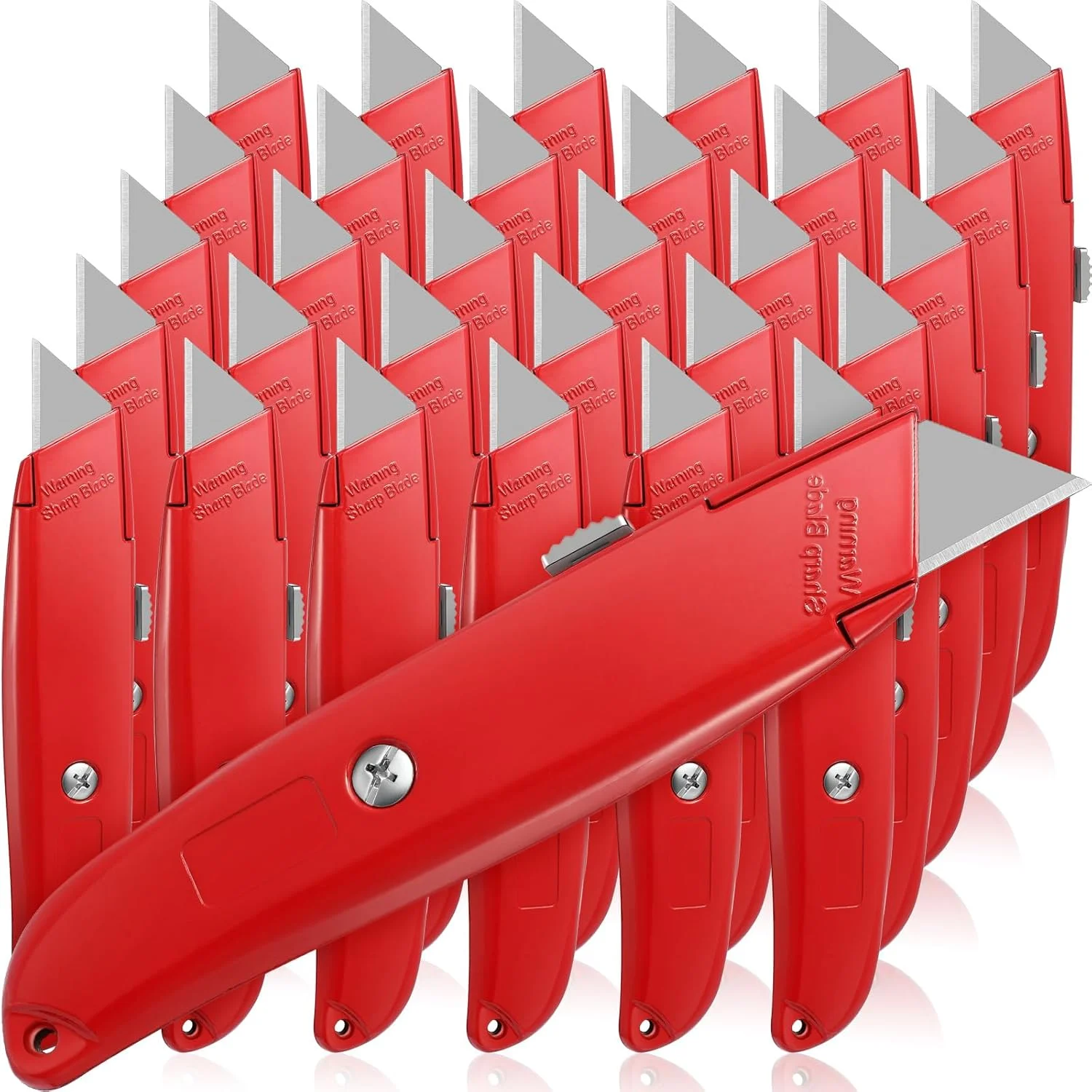 Reginary 30 Pcs Box Cutter Bulk Retractable Blade Utility Knife Heavy Duty Aluminum Alloy Razor Shell Knife for Cartons, Cardboard and Boxes, DIY, Factory, Home(Black, Yellow, Red)