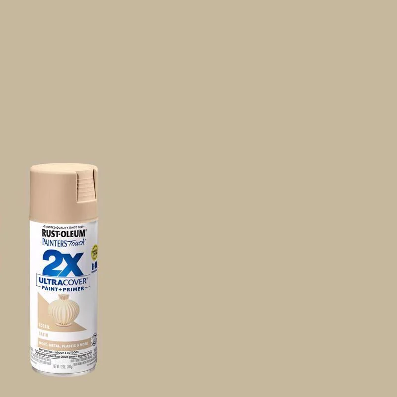 Rust-Oleum Painter's Touch 2X Ultra Cover Satin Fossil Paint+Primer Spray Paint 12 oz