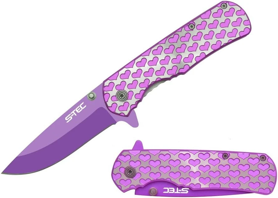 S-TEC 8″ Valentine’s Hearts Folding Pocket Knife … (Purple)
