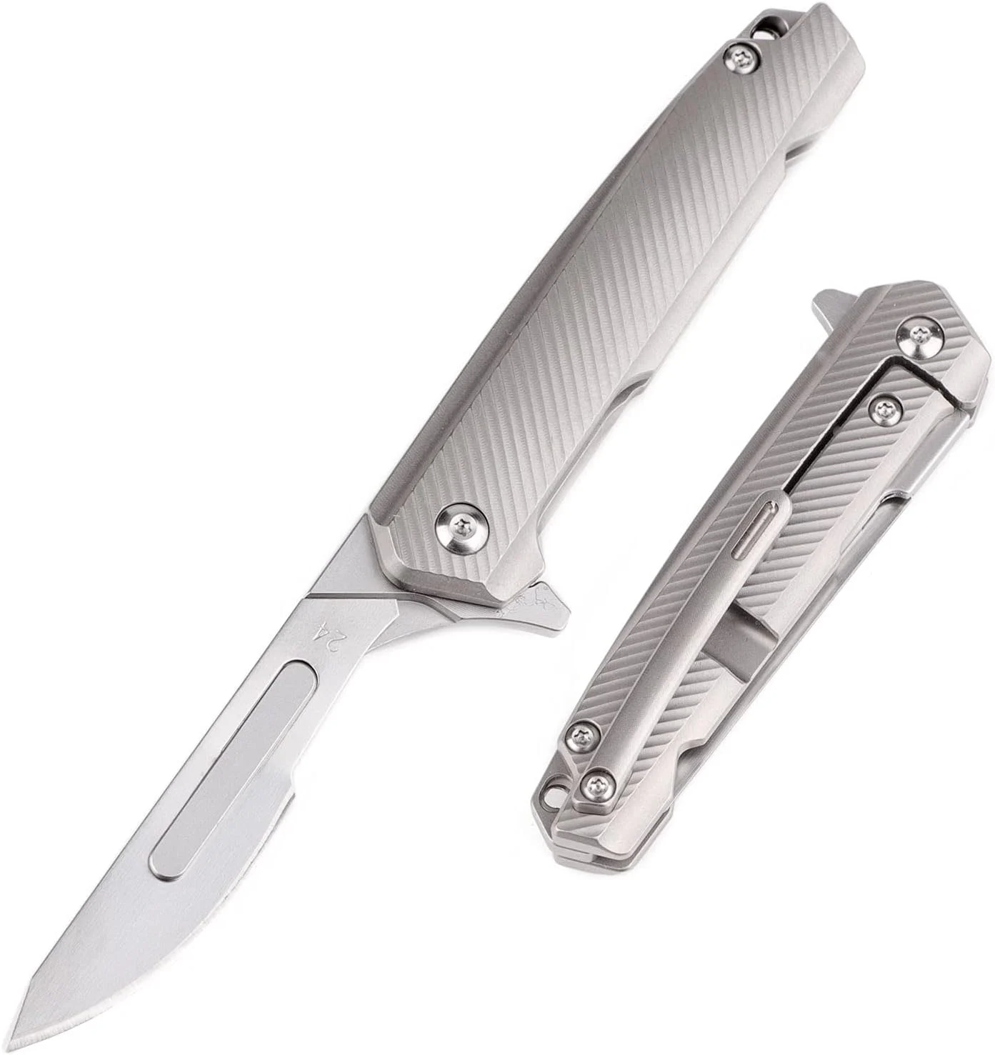 Samior S099 Mini Flipper Scalpel Folding Pocket Knife, 10pcs #24 Replaceable Blade, Highend CNC 6AL4V Titanium Handles Frame Lock Slim Pocket Clip, Utility EDC Keychain Knives, 1.2oz
