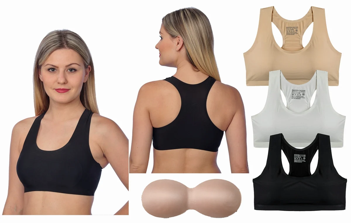 Second Skin Pullover Compression Sports Bras w/ Racerback & Removable Pads