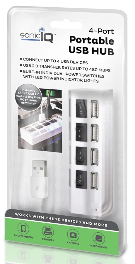 Sonic IQ 4-Port Portable USB Hub