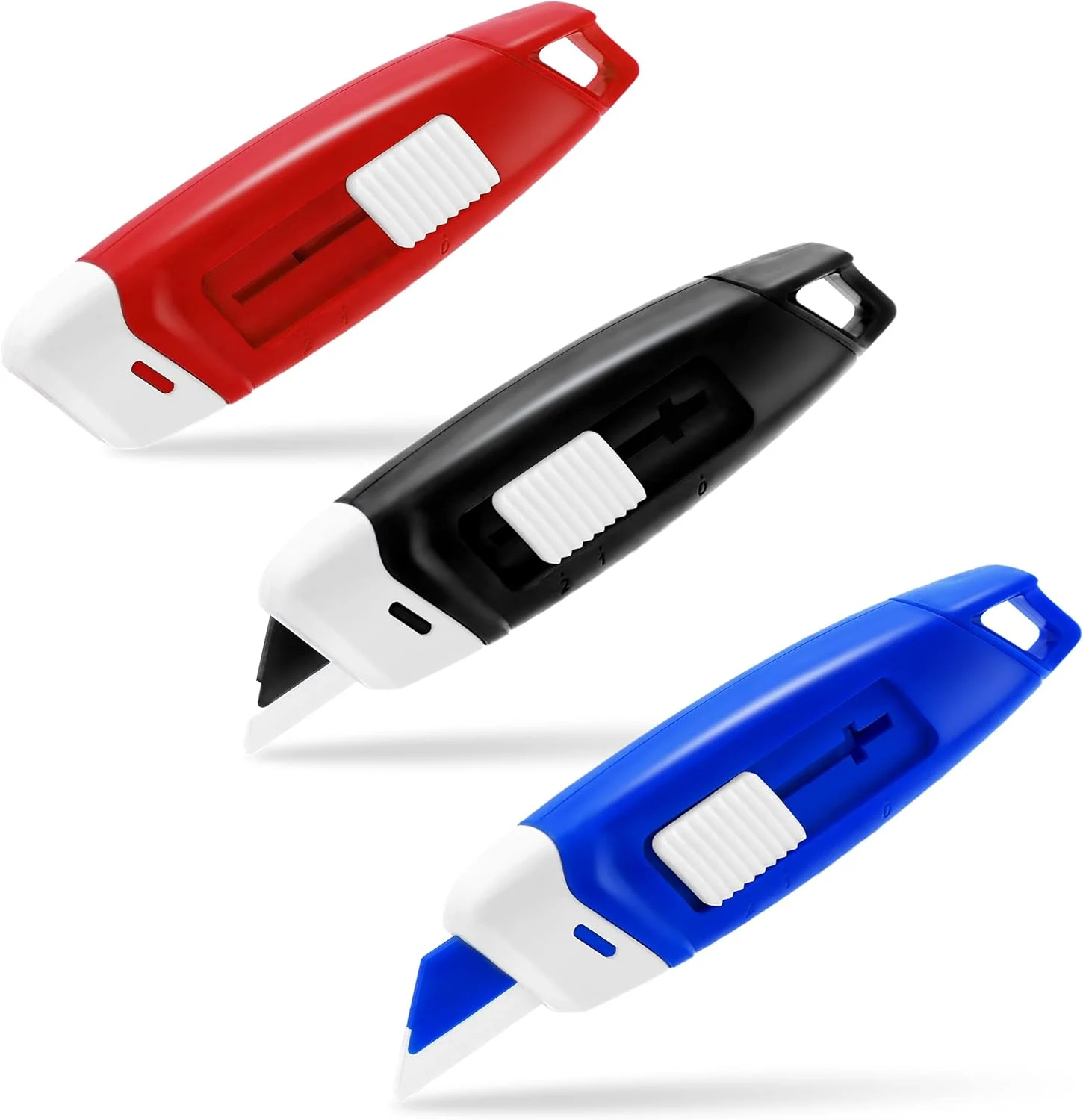 Sonuimy 2-Stage Retractable Ceramic Mini Box Cutter, Safety Box Opener with Lock, Magnetic Package Opener Keychain, Small Pocket Utility Knife Tool Knives for Warehouse Office Work Cardboard -3PCS