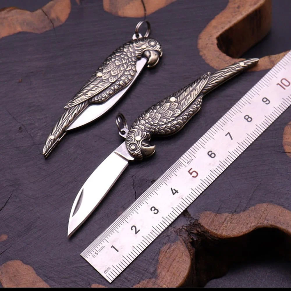 Stainless Steel Portable EDC Mini Folding Pocket Knife Small Keychain Knife Tiny Box Cutter Tools (Bird)