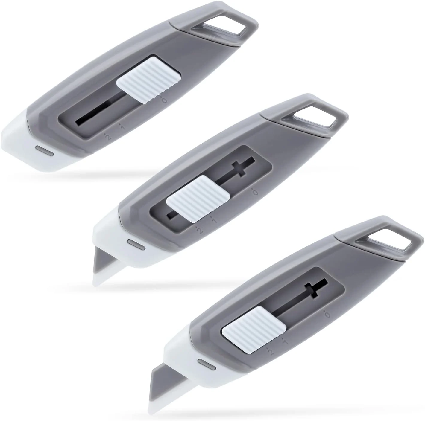 Steelite Mini Ceramic Box Cutter, 2-Stage Retractable Box Opener, Mini Magnetic Package Opener with Safety Lock, Small Utility Knife Ceramic Blades with Keychain Hole 3-pack