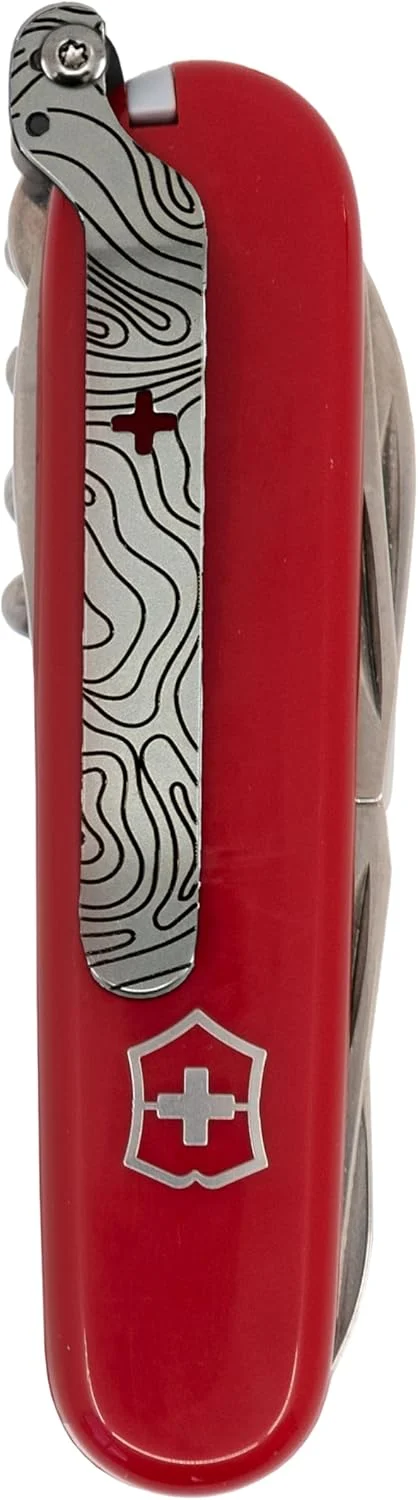 SwissKarry Clip Compatible with most 91mm Victorinox Swiss Army Knife Models. 5 Custom Designs for a Personalised Pocket Knife. Be Ready for the Unexpected. Stainless Steel Tough. ‘Topo Matte’