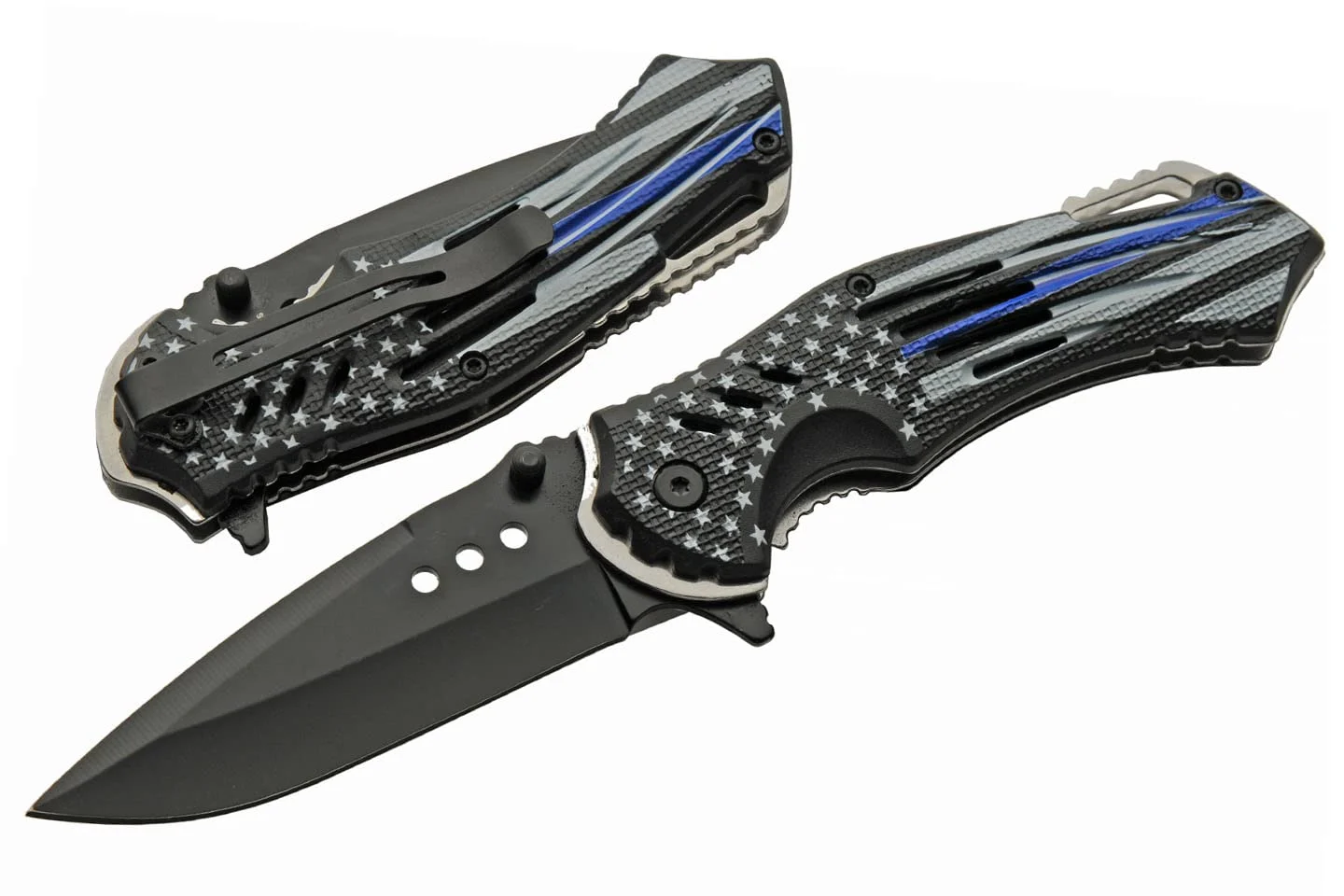 SZCO Supplies 8-Inch Police Flag Folding Knife – Assisted Open Liner Lock EDC Pocket Knife with Stainless Steel Clip Point Blade and Thin Blue Line Handle for Everyday Carry