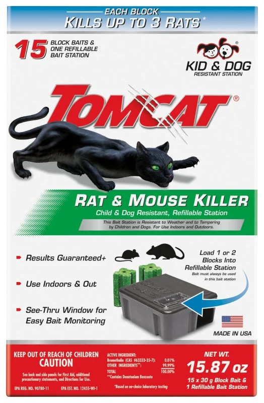Tomcat 0370910 Refillable Rat Bait Station, 3.38 in L, 6-1/4 in W, 9.69 in H, Emerald Green