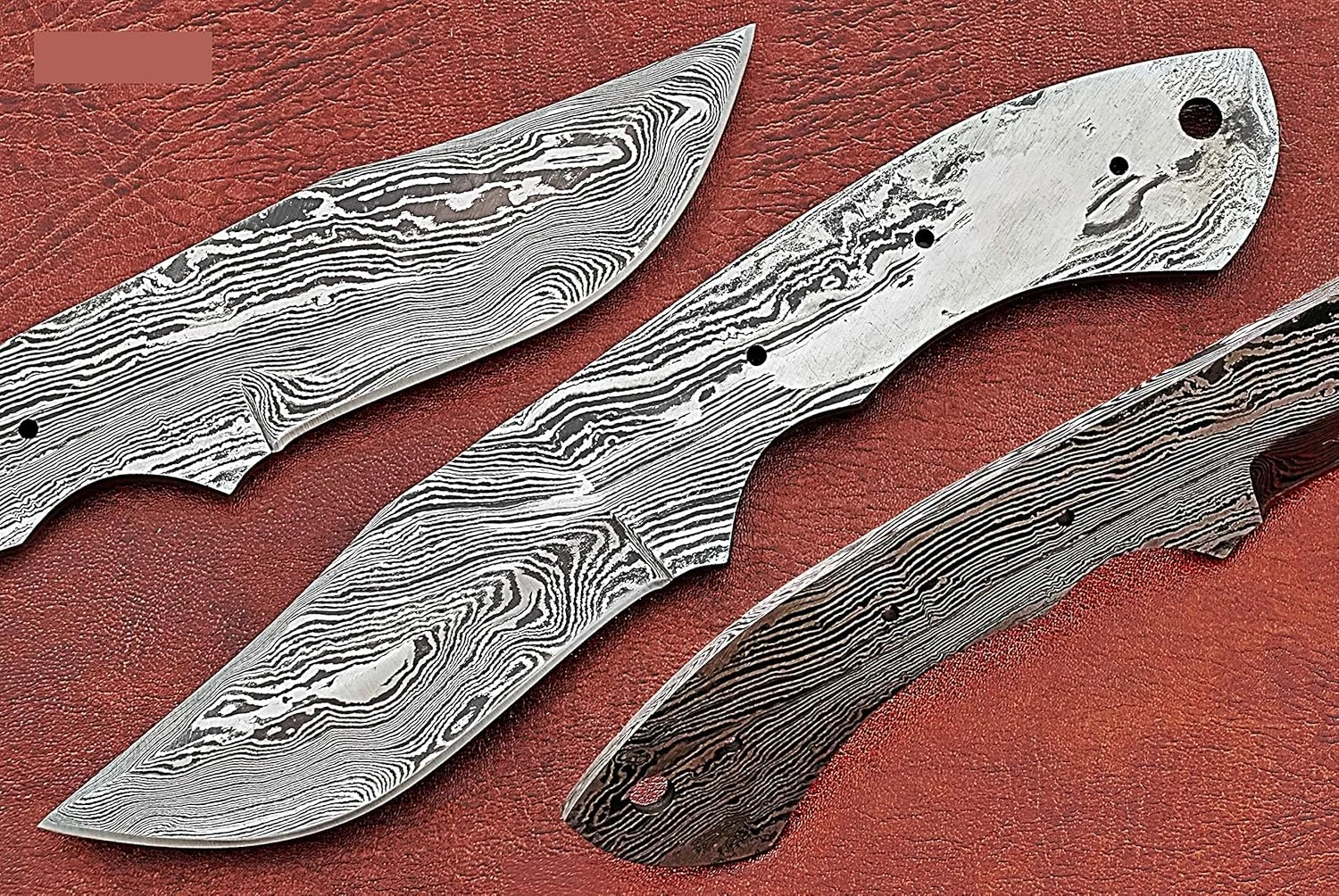 Trailing Point Damascus Steel Blank Blade, Hand Forged Skinning Knife Making Blade, Twist, Ladder and Rain Drop Pattern (7.75 Inch Twist)