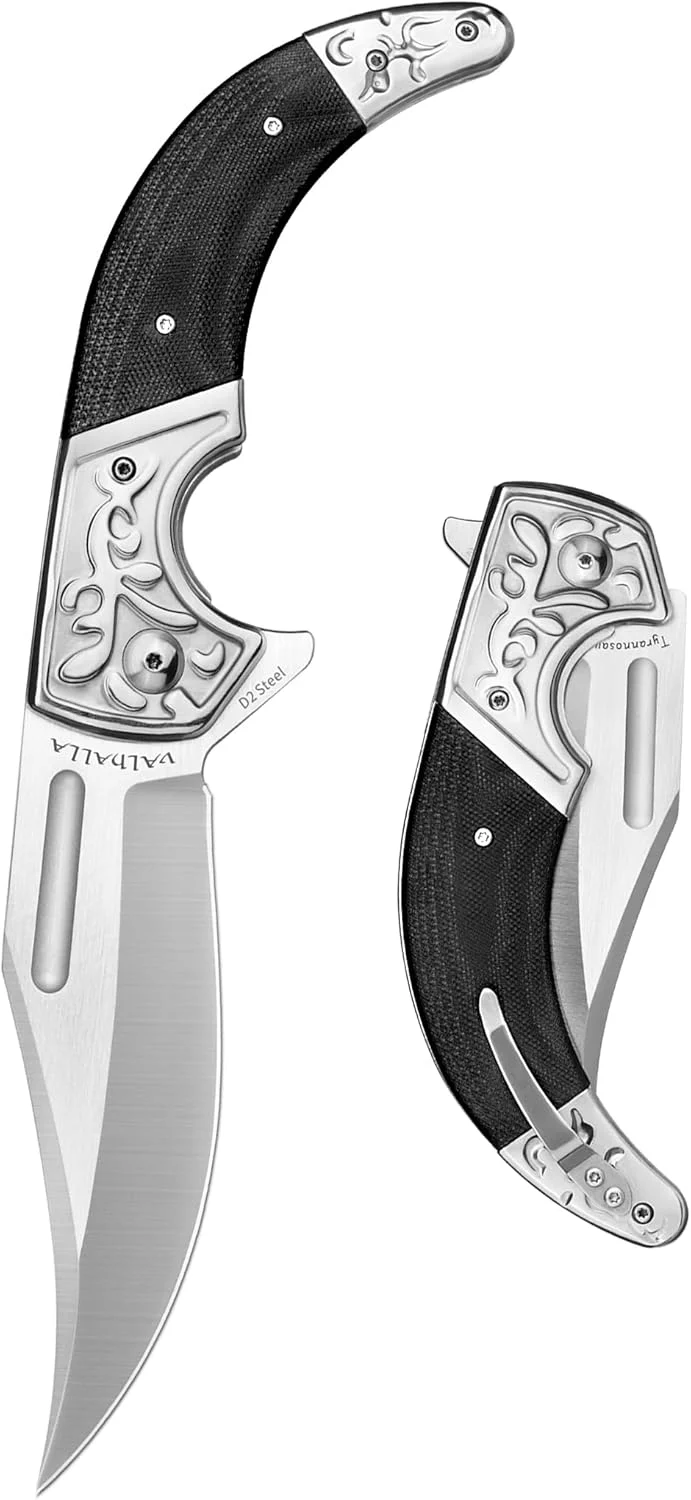 VALHALLA Pocket Knife, 3.7” D2 Steel Folding Knife, Pocket Knife for Men with G10 Handle, Gifts for Men (TYRANNOSAURUS REX)