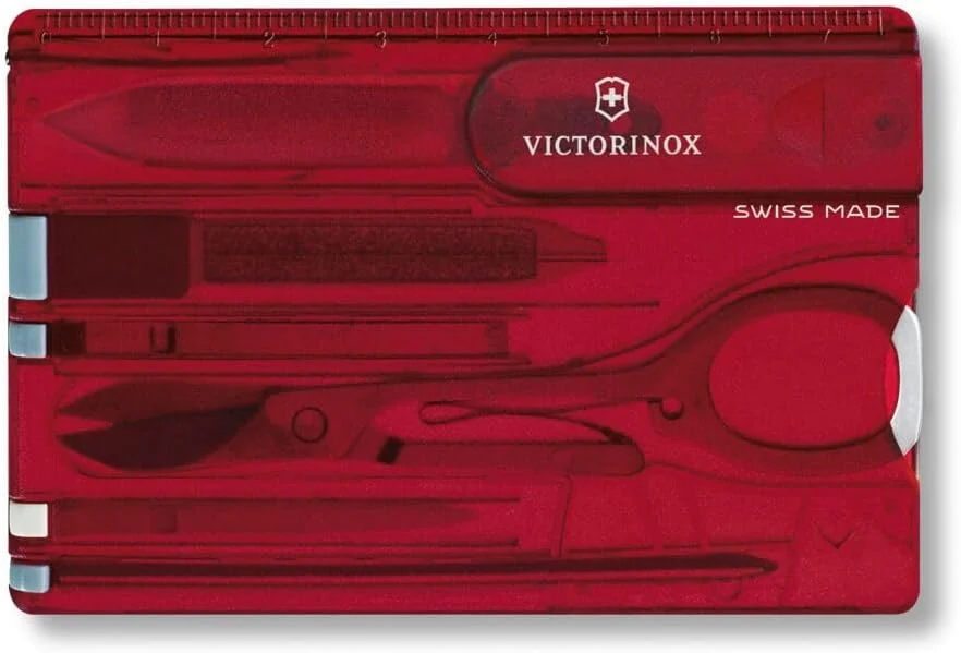 Victorinox Swiss Card Classic Swiss Army Knife, 10 Functions, Swiss Made Pocket Knife with Scissors and Pressurized Ballpoint Pen – Ruby