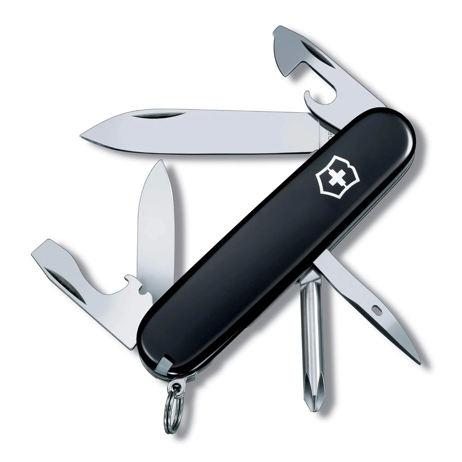 Victorinox Tinker Swiss Army Knife, 12 Function Swiss Made Pocket Knife with 2 Blades (Large and Small), Screwdriver and Wire Stripper – Black