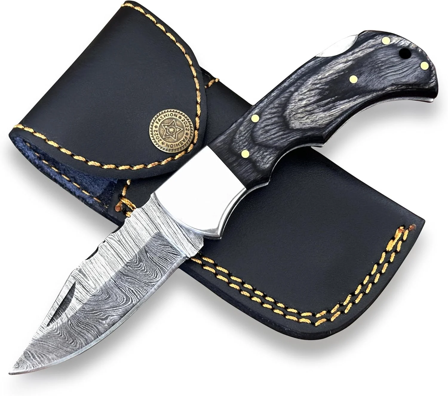 WINTERFELL Personalized Damascus Steel Folding Pocket Knife – Engraved 6.5” Small Pocket Knife for Outdoor, Camping, Hiking – Customized Gift For Husband, Dad, Son, Boyfriend (Personalized black)