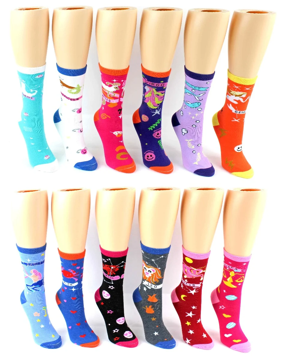 Women's Novelty Crew Socks - Zodiac Prints - Size 9-11