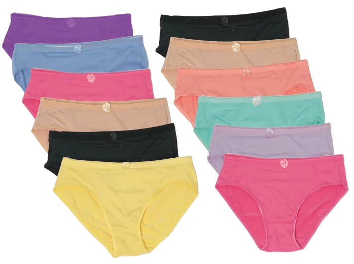 Women's Nylon/Spandex Bikini Cut Panties - Solid Colors - Sizes 5-7