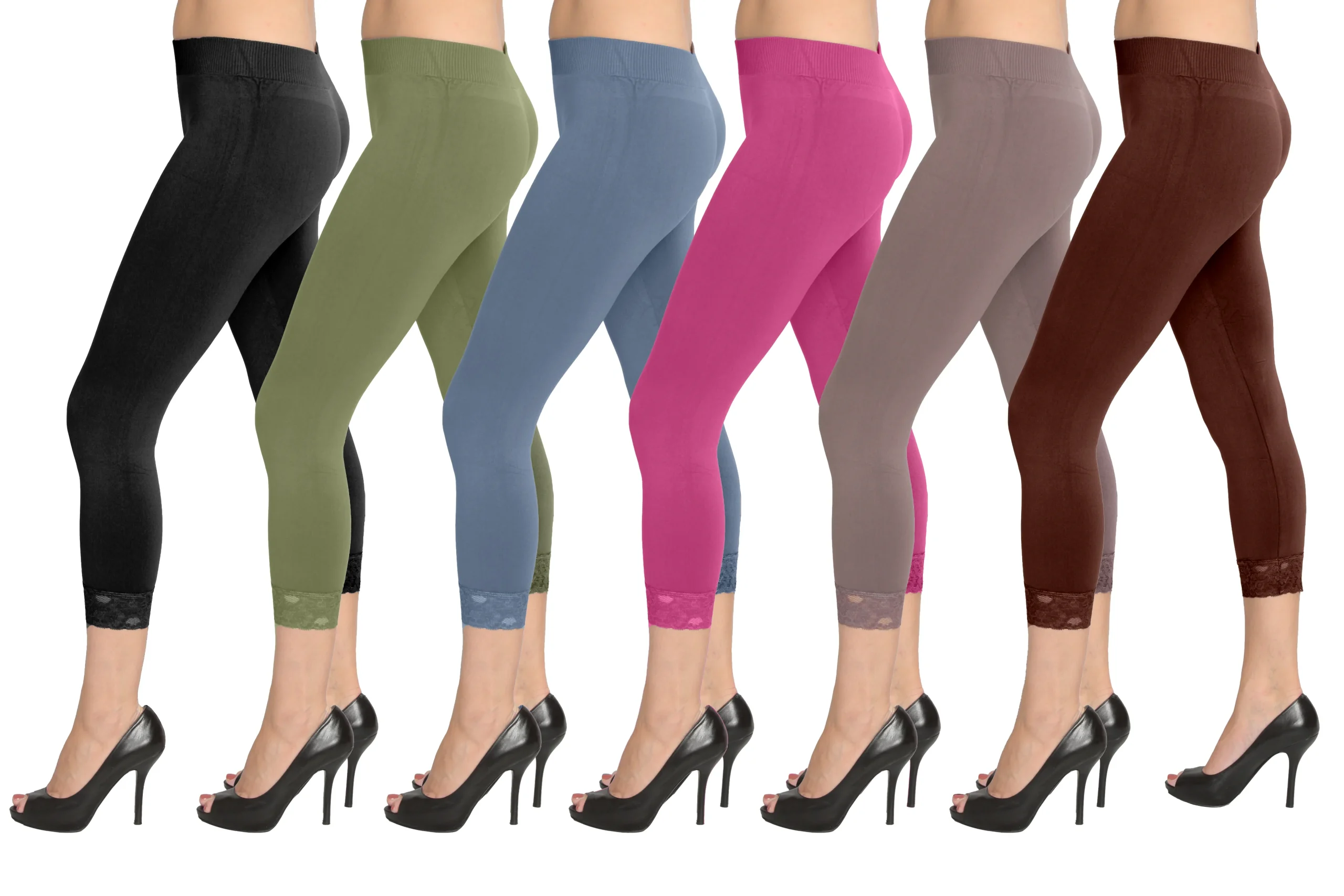 Women's Seamless Capri w/ Lace Trim - Assorted Solid Colors