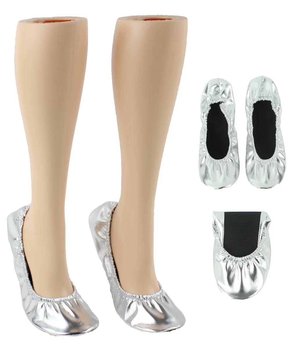 Women's Wedding Roll-Up Flats - Metallic Silver