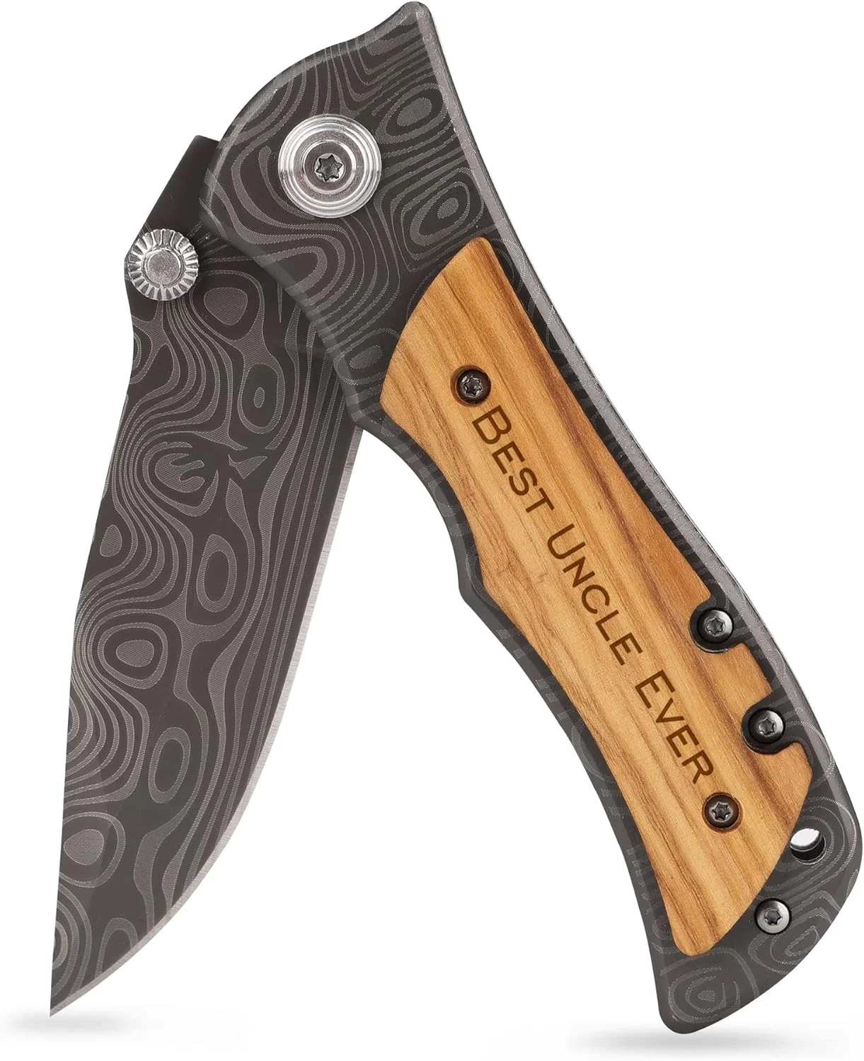 ZENNLAB Moblade Engraved Wooden Pocket Knife for Uncle, Gifts for Uncle from Niece, Nephew, Uncle Gift for Birthday, Christmas Gift, Father’s Day